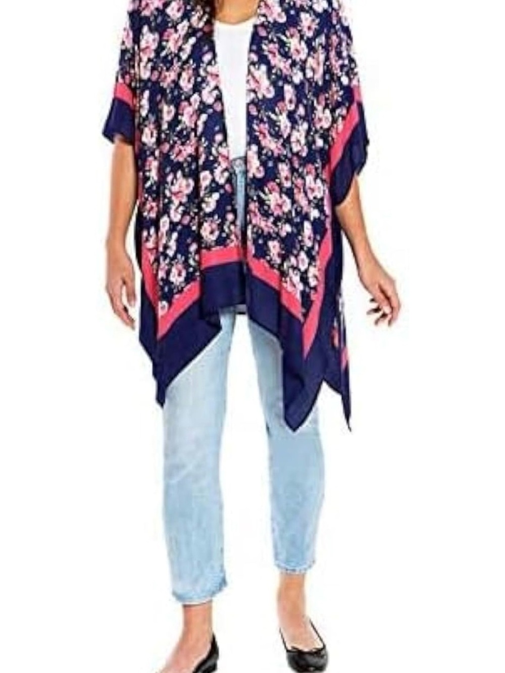Mario Serrani Navy Floral Kimono with Coral Trim